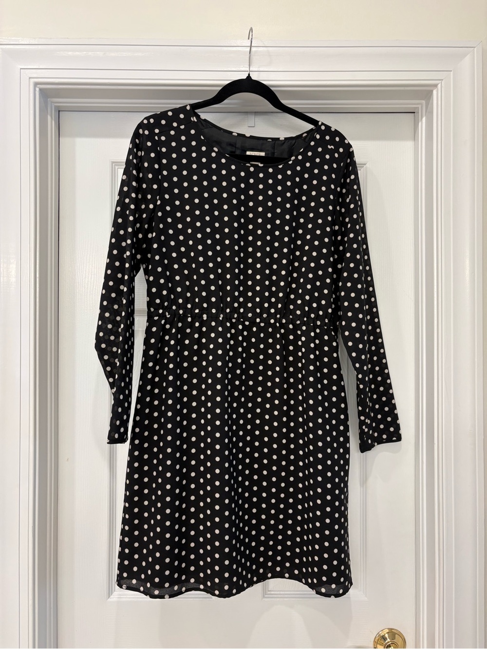 JCrew Black Polka Dot Long-Sleeve Dress